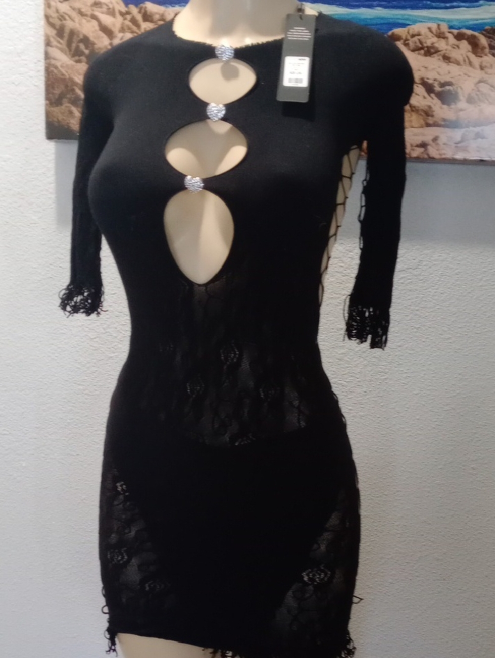 Black Lace Cutout Bodycon Dress